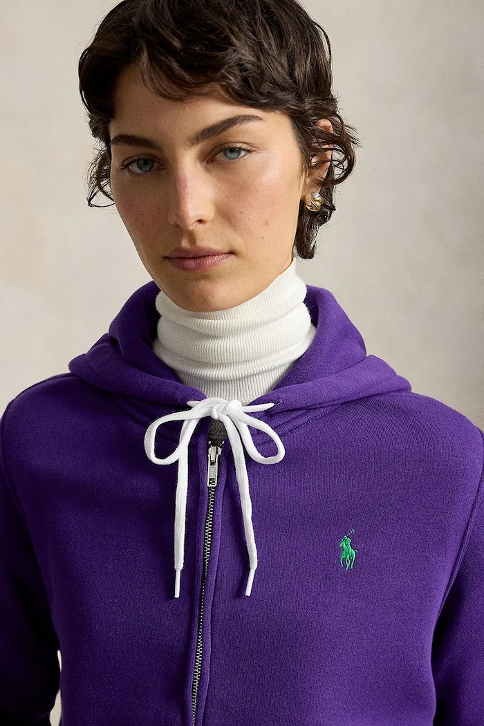 Кофта на замке с капюшоном с хлопком для женщин Polo Ralph Lauren 211971699 фиолетовой