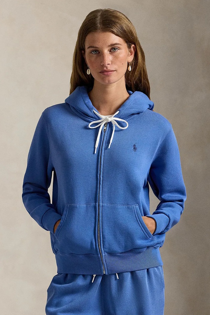 Polo Ralph Lauren rozepínací mikina s kapucí dámská s bavlnou s kapucí modrá 211971699