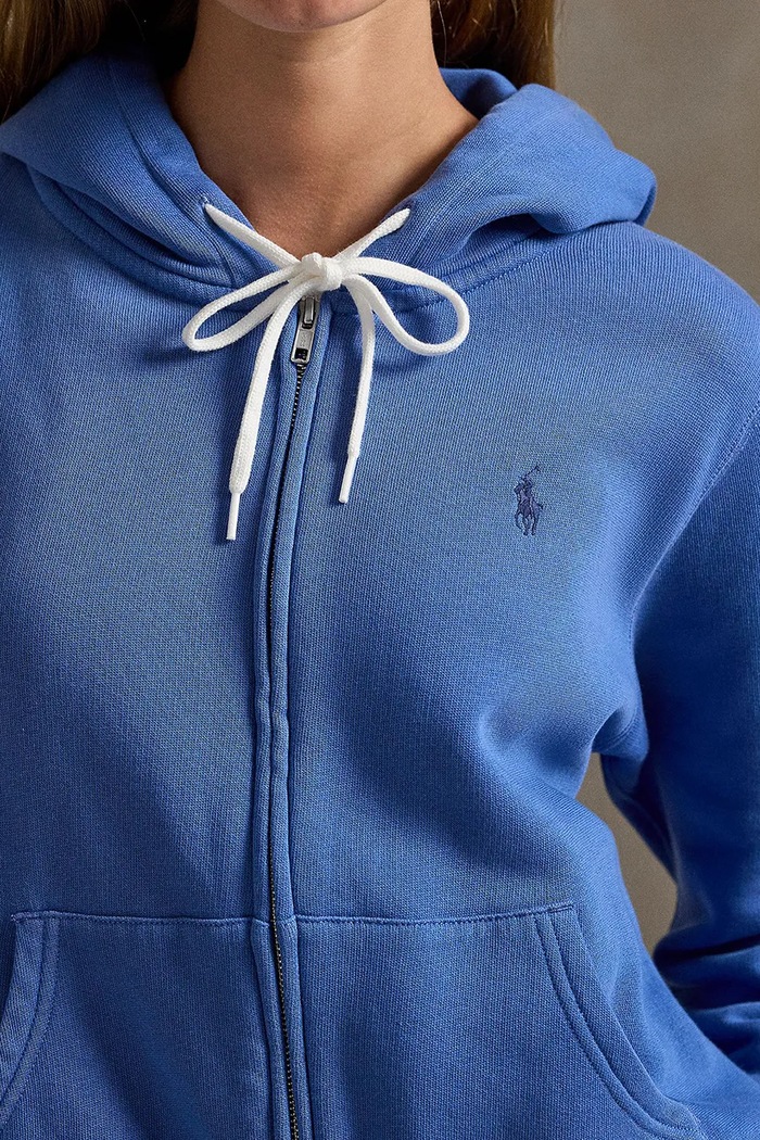 Polo Ralph Lauren rozepínací mikina s kapucí dámská s bavlnou modrá 211971699