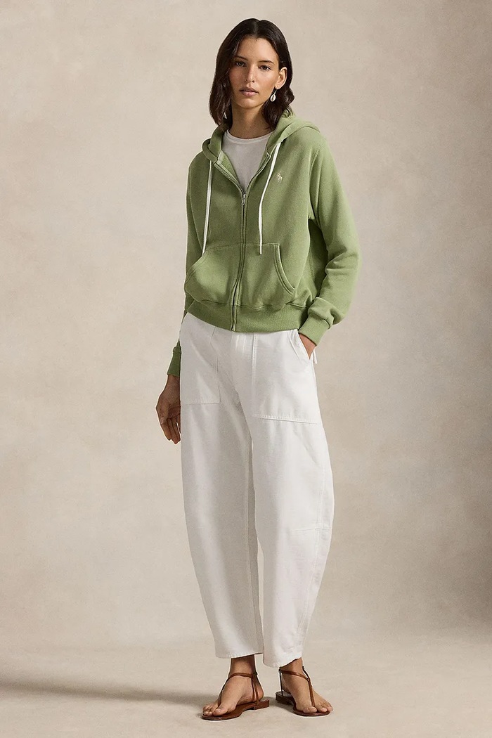 Oblečení Polo Ralph Lauren rozepínací mikina s kapucí dámská s bavlnou 211971699 zelená