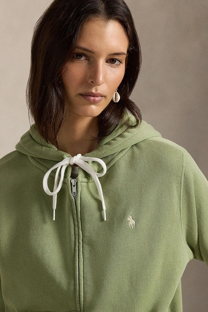 Polo Ralph Lauren rozepínací mikina s kapucí dámská s bavlnou zelená 211971699