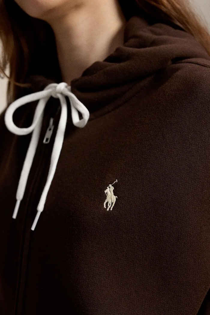 Bluza rozpinana z kapturem damska z bawełną Polo Ralph Lauren 211971699 brązowy