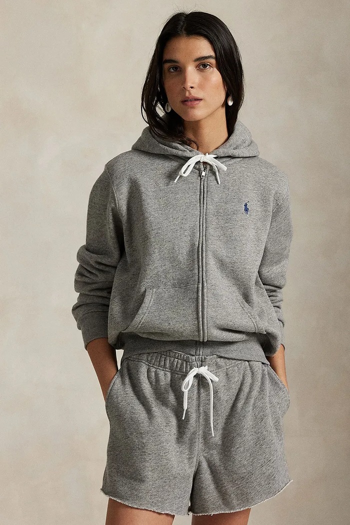 Polo Ralph Lauren rozepínací mikina s kapucí dámská s bavlnou s kapucí šedá 211971699