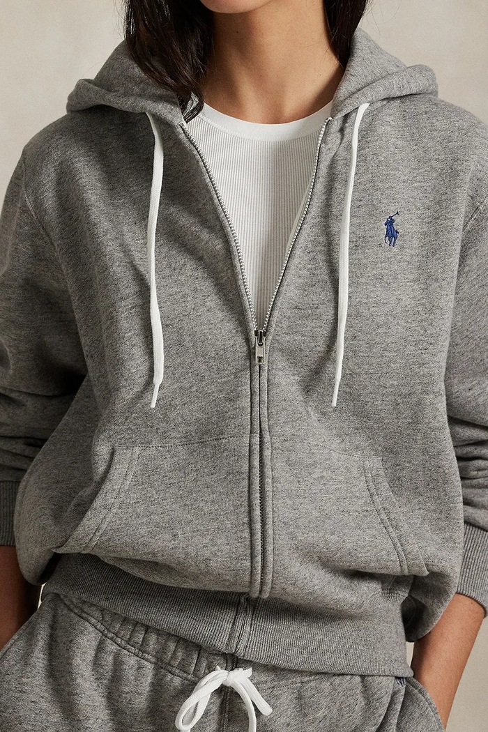 Polo Ralph Lauren rozepínací mikina s kapucí dámská s bavlnou šedá 211971699