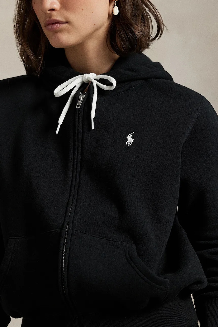 Polo Ralph Lauren rozepínací mikina s kapucí dámská s bavlnou černá 211971699