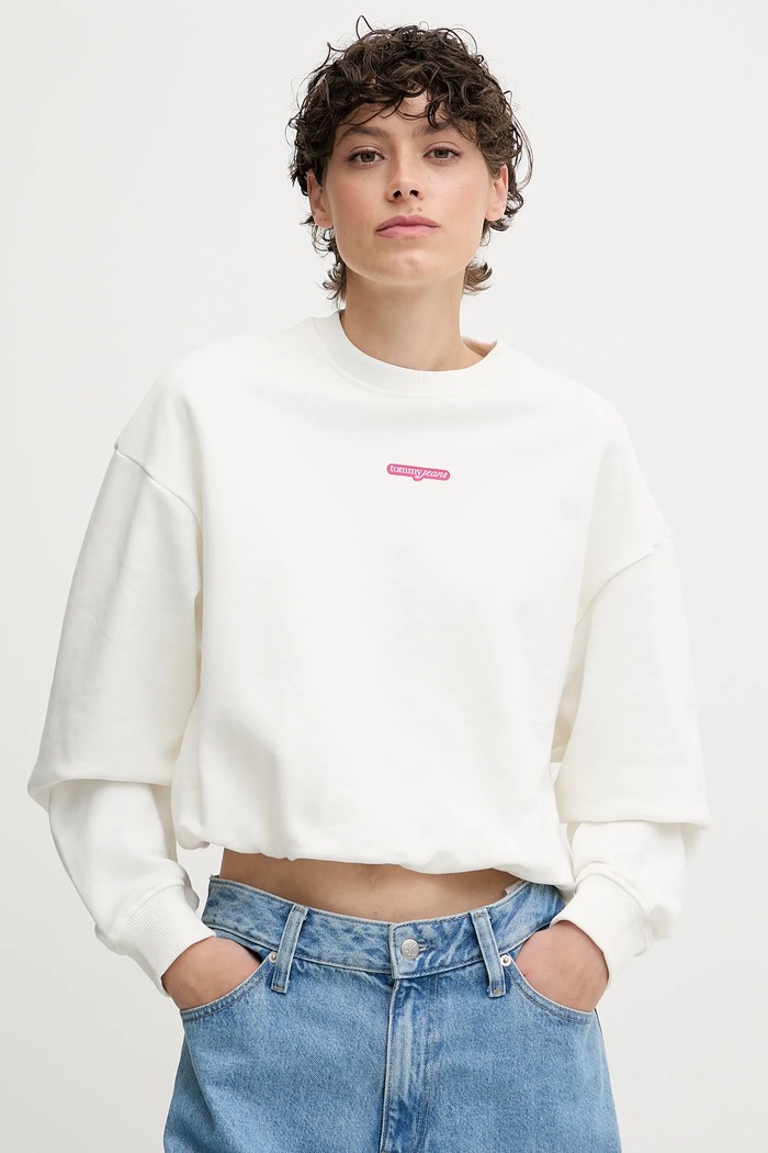 Pamučna dukserica Tommy Jeans pamuk bijela DW0DW20947