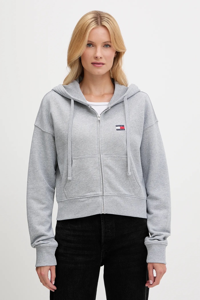 Tommy Jeans bluza bawełniana z kapturem szary DW0DW21147