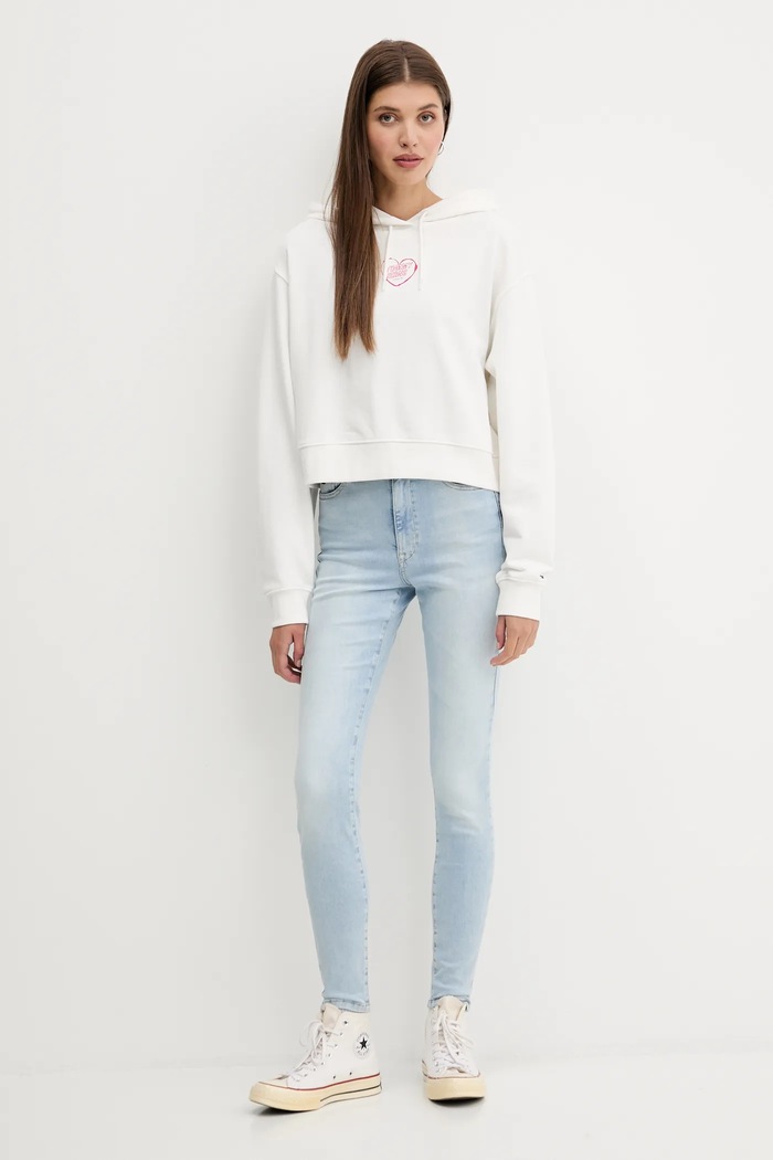 Памучен суичър Tommy Jeans DW0DW21408 бял AW25