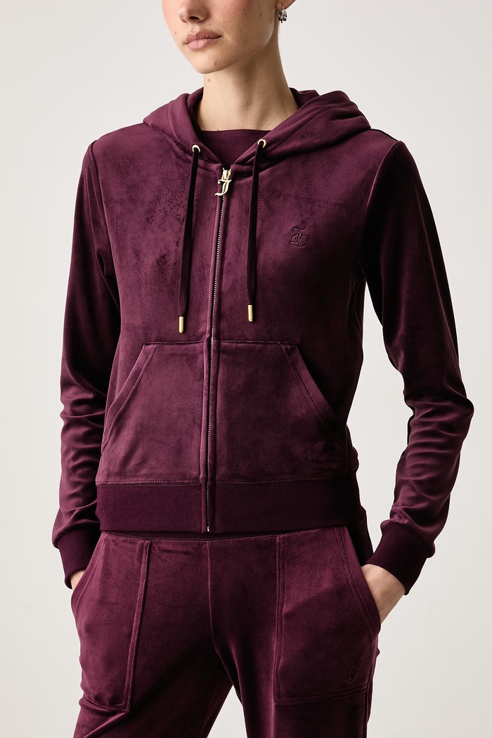 Dukserica na zakopčavanje sa kapuljačom za žene ROBERTSON GOLD Juicy Couture JCAP176G bordo