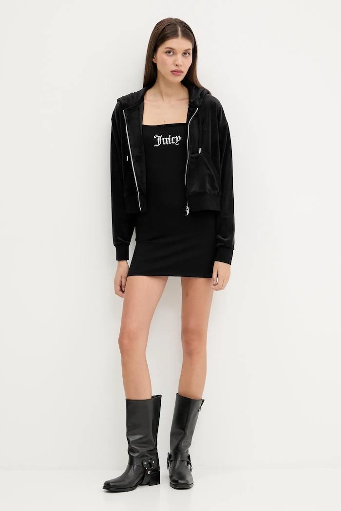 Juicy Couture bluza welurowa BRENDAL CROP OVERSIZED HOODIE JCBAS225801 czarny SS26