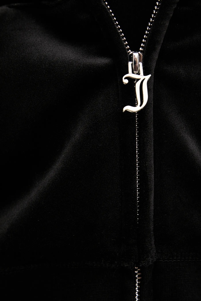 Juicy Couture bluza welurowa BRENDAL CROP OVERSIZED HOODIE JCBAS225801 czarny