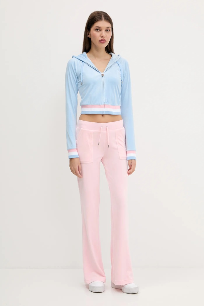 Juicy Couture bluza VELOUR CROPPED STRIPE HOODIE JCWAS225351 niebieski AW25