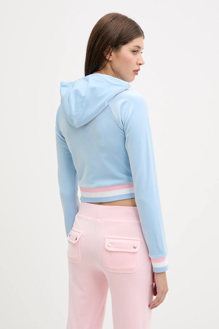 Odzież Juicy Couture bluza VELOUR CROPPED STRIPE HOODIE JCWAS225351 niebieski