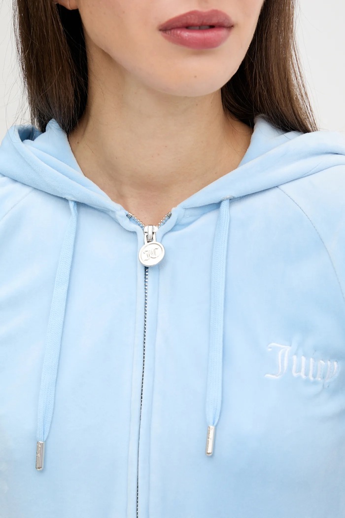 Juicy Couture bluza VELOUR CROPPED STRIPE HOODIE JCWAS225351 niebieski