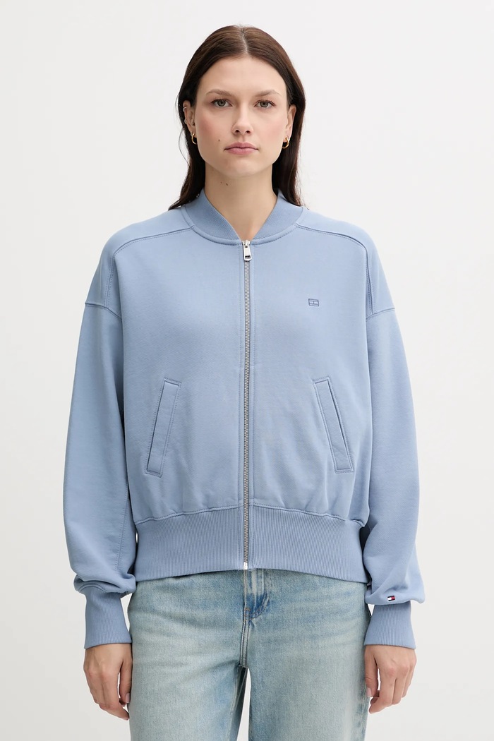 Bavlněná mikina Tommy Hilfiger bez kapuce modrá WW0WW45753