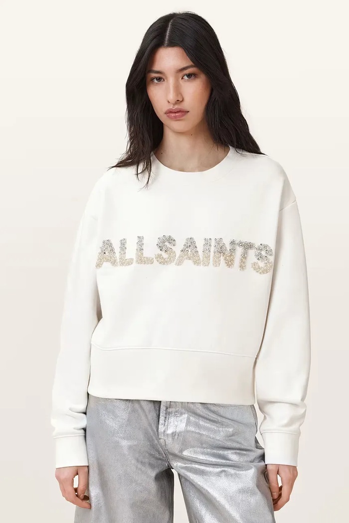 AllSaints hanorac din bumbac SEPARO imprimeu alb W215JC
