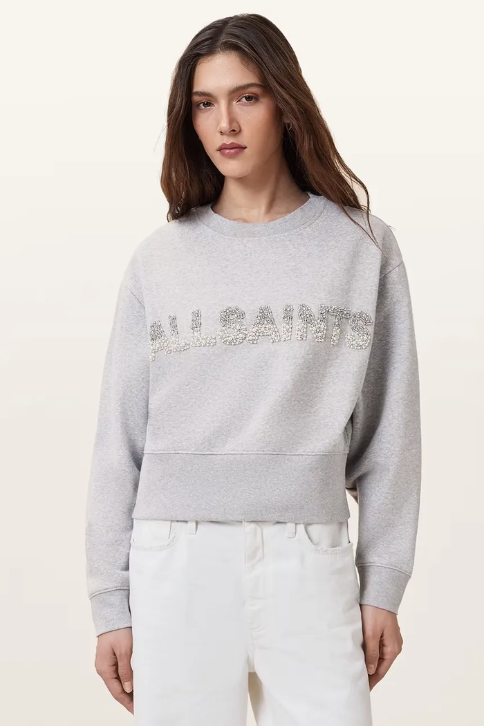 Βαμβακερή μπλούζα AllSaints SEPARO χωρίς κουκούλα γκρί W215JC