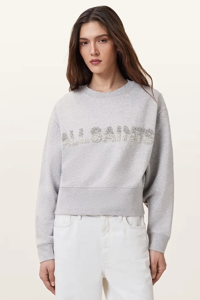 Βαμβακερή μπλούζα AllSaints SEPARO χωρίς κουκούλα γκρί W215JC
