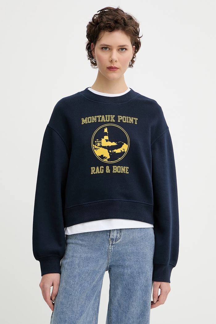 Mikina Rag & Bone bez kapuce námořnická modř WCC25PH021V121
