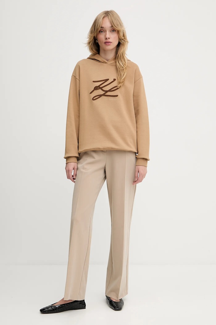Mikina Karl Lagerfeld AUTOGRAPH HOODIE A3W20008 béžová AW25