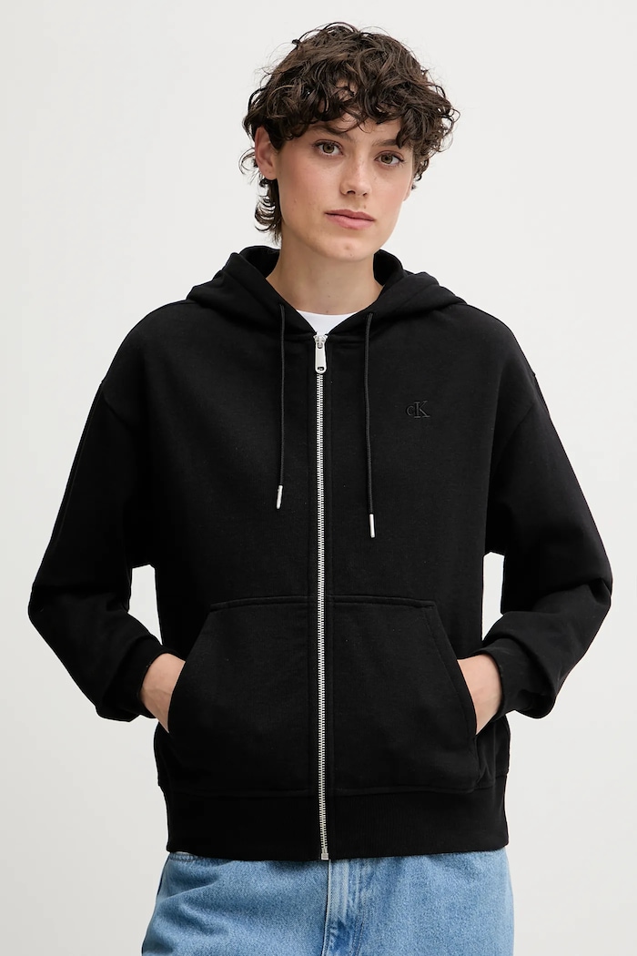 Μπλούζα Calvin Klein Jeans με κουκούλα μαύρο LV047B237G