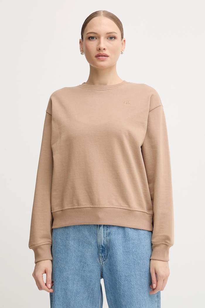 Mikina Calvin Klein Jeans bez kapucne béžová LV047B236G