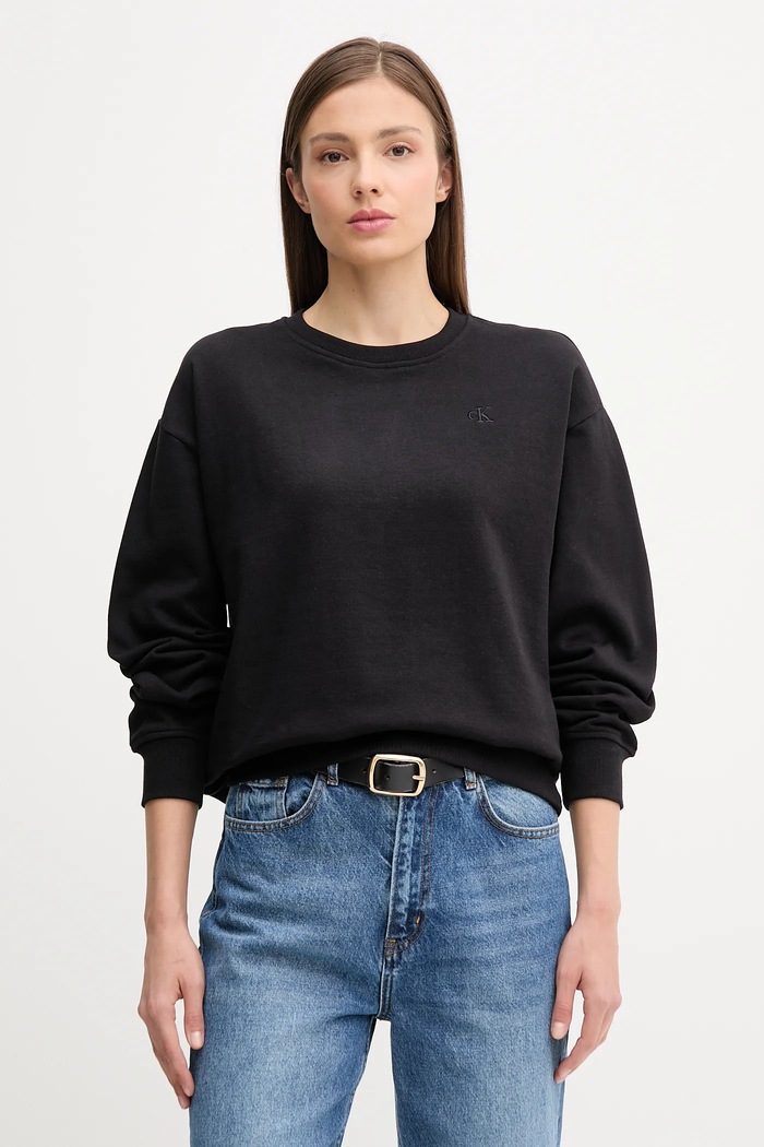 Mikina Calvin Klein Jeans bez kapucne čierna LV047B236G