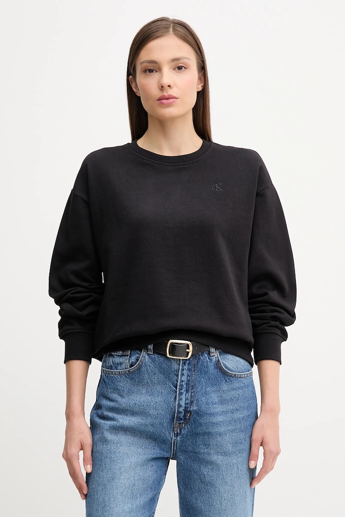 Mikina Calvin Klein Jeans bez kapucne čierna LV047B236G