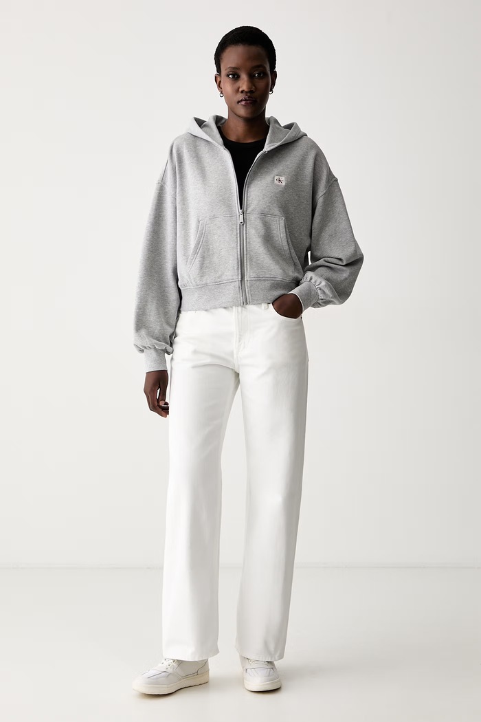 Calvin Klein Jeans mikina na zips s kapucňou dámska bavlnená LV047C216G sivá AW25