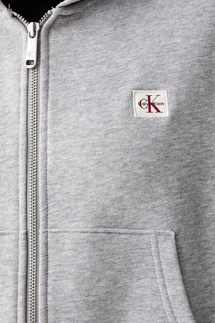 Calvin Klein Jeans mikina na zips s kapucňou dámska bavlnená LV047C216G sivá