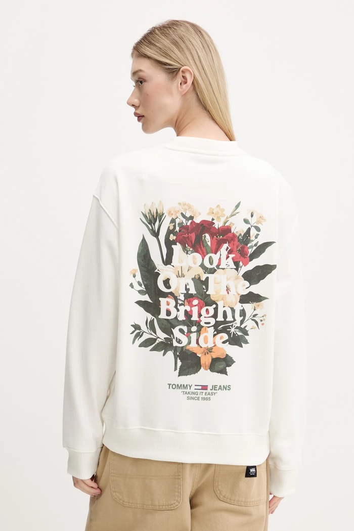 Bavlněná mikina Tommy Jeans bez kapuce béžová DW0DW21368