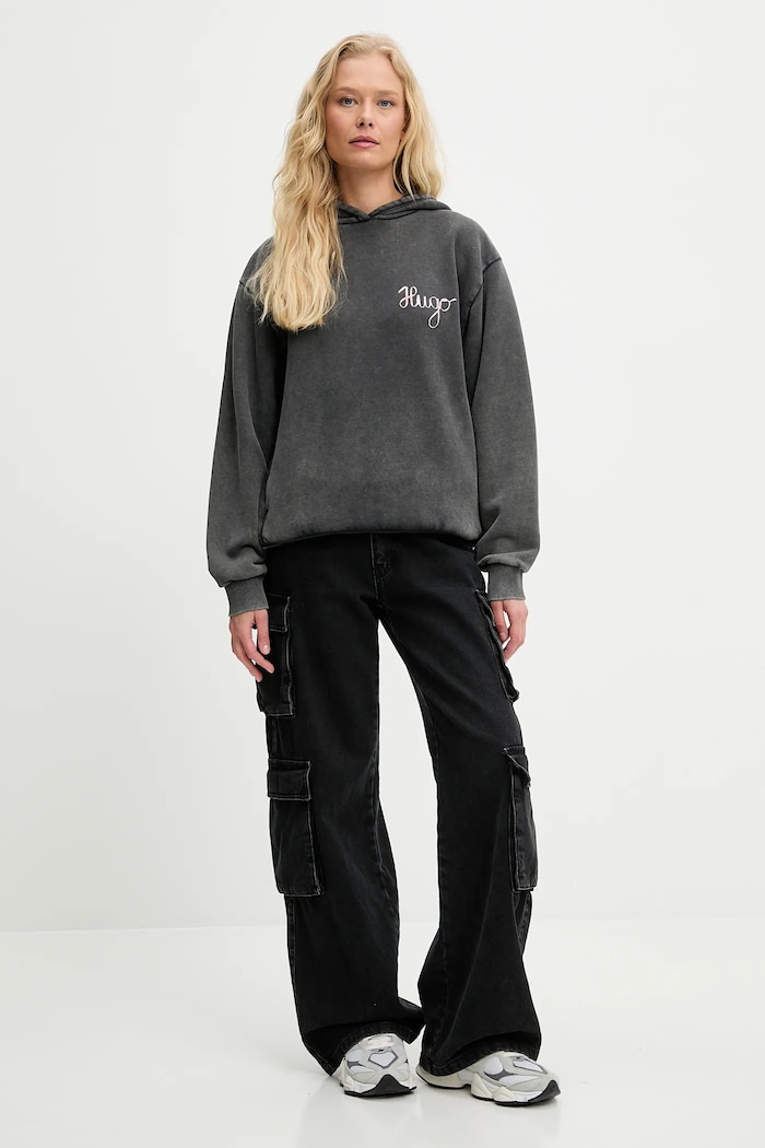 HUGO bluza bawełniana Deboxina 50544870 szary AW25