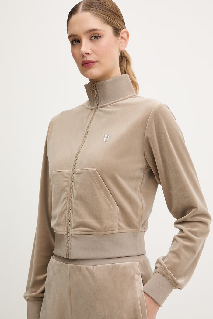 Guess bluză din velur COUTURE bej V3BQ22.K0232