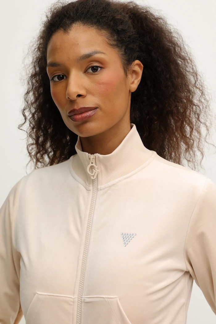 Velúrová mikina Guess COUTURE béžová V3BQ22.K0232