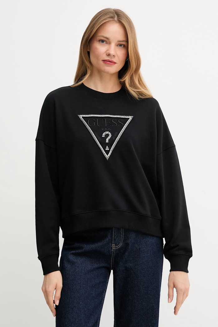 Guess bluza bawełniana RACHELE aplikacja czarny W5YQ04.KC8I0
