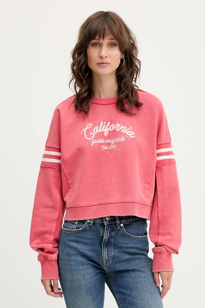Guess Originals bluza bawełniana nadruk różowy W5YQ24.K68I4