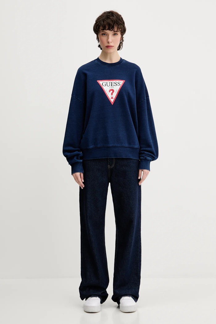 Bavlněná mikina Guess Jeans W5YQ12.KCXQ1 námořnická modř AW25