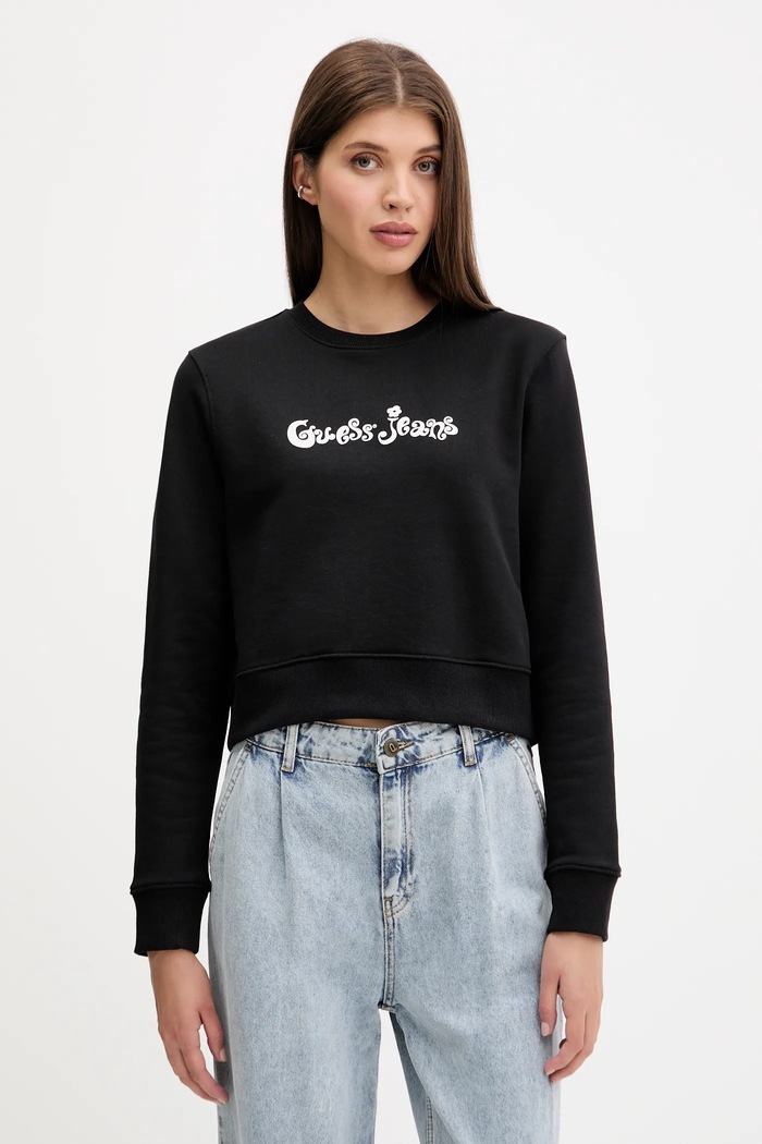 Bavlněná mikina Guess Jeans bez kapuce černá W5YQ15.K68I4