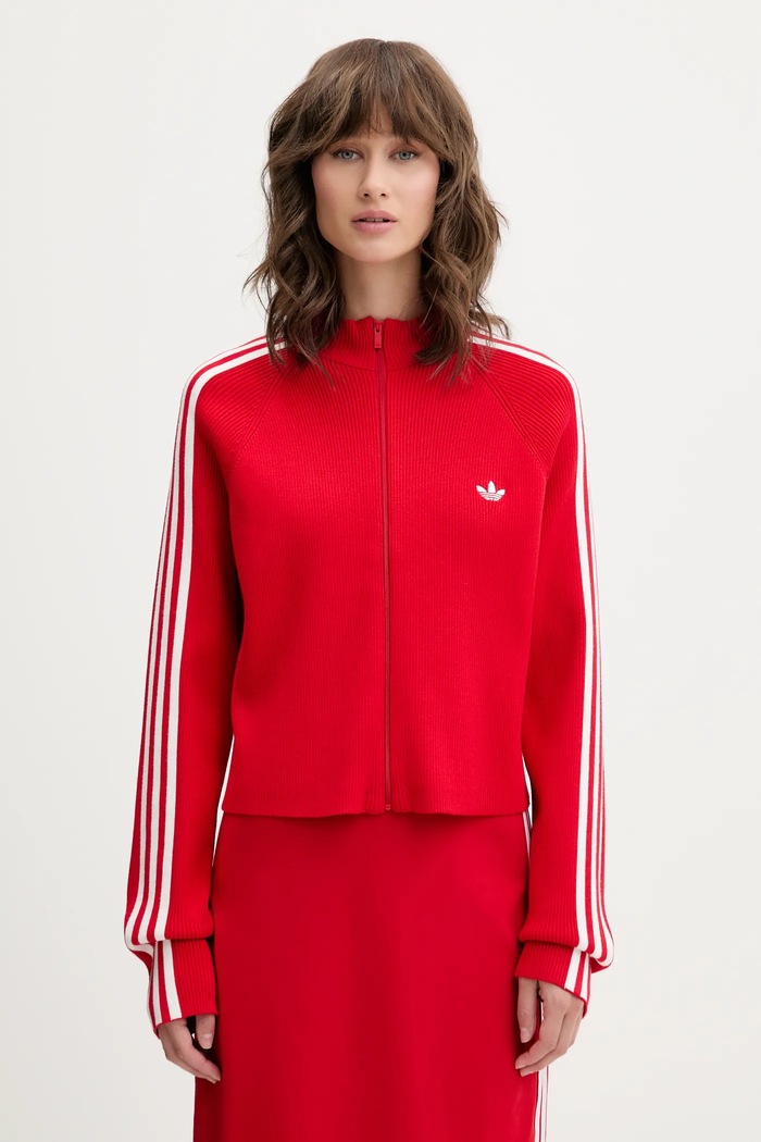 adidas Originals kardigan Slim Knit TT aplikacja czerwony JY2598