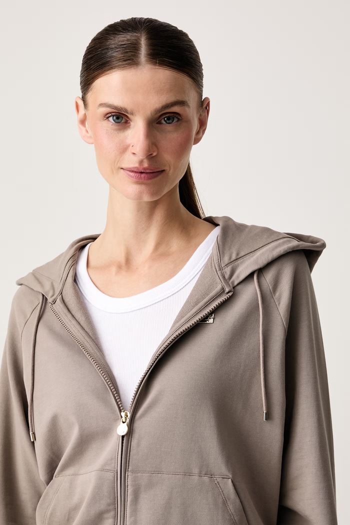 EA7 Emporio Armani bluza rozpinana z kapturem damska z bawełną beżowy AF13135.7W000458