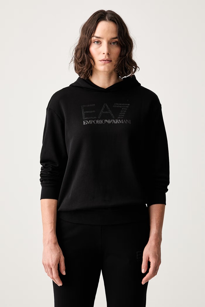 EA7 Emporio Armani bluza z kapturem damska z bawełną czarny AF15831.7W000537