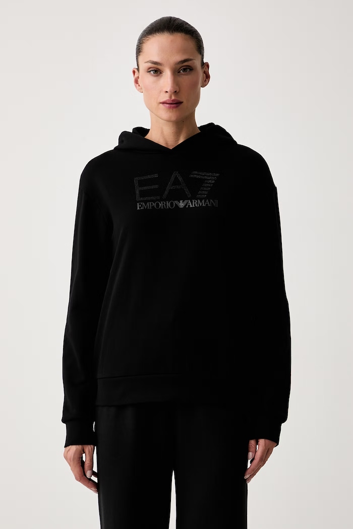 EA7 Emporio Armani bluza z kapturem damska z bawełną czarny AF15831.7W000537