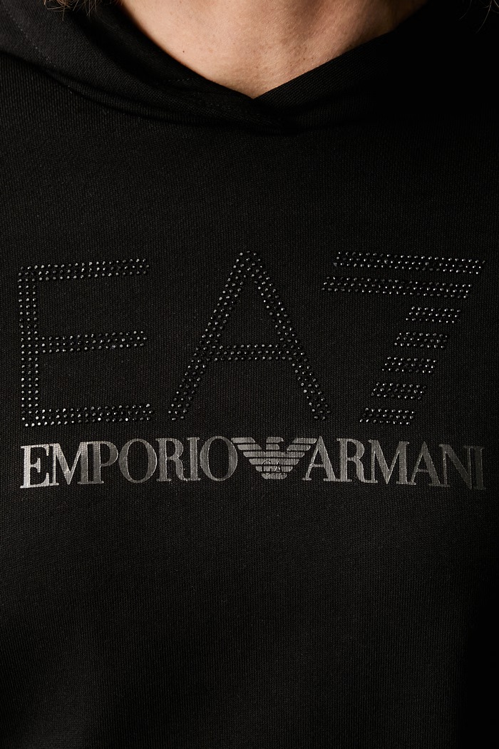EA7 Emporio Armani bluza z kapturem damska z bawełną czarny AF15831.7W000537