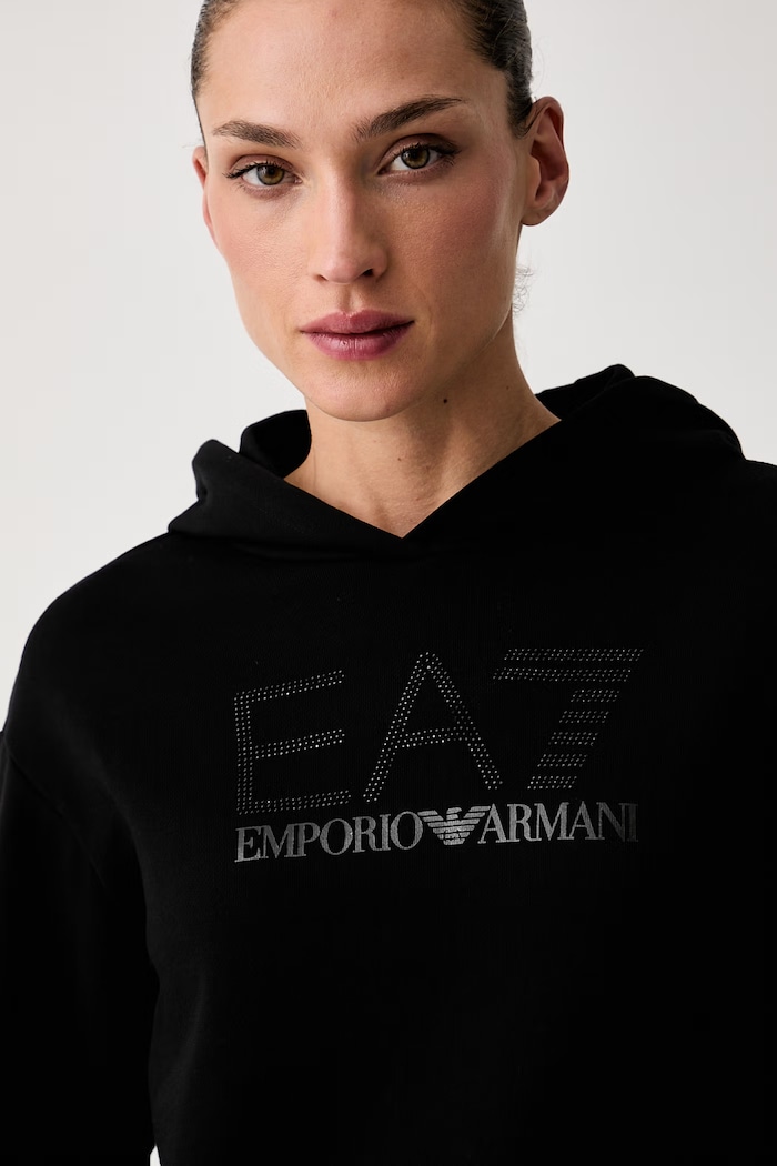 EA7 Emporio Armani bluza z kapturem damska z bawełną czarny AF15831.7W000537