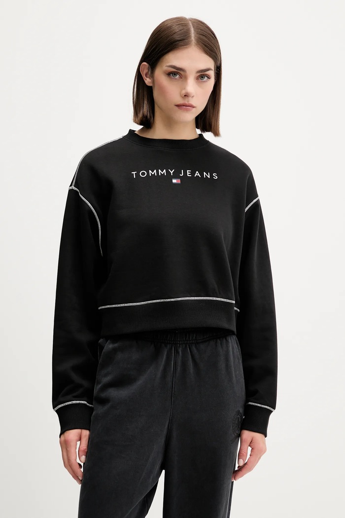 Mikina Tommy Jeans bez kapucne čierna DW0DW21587