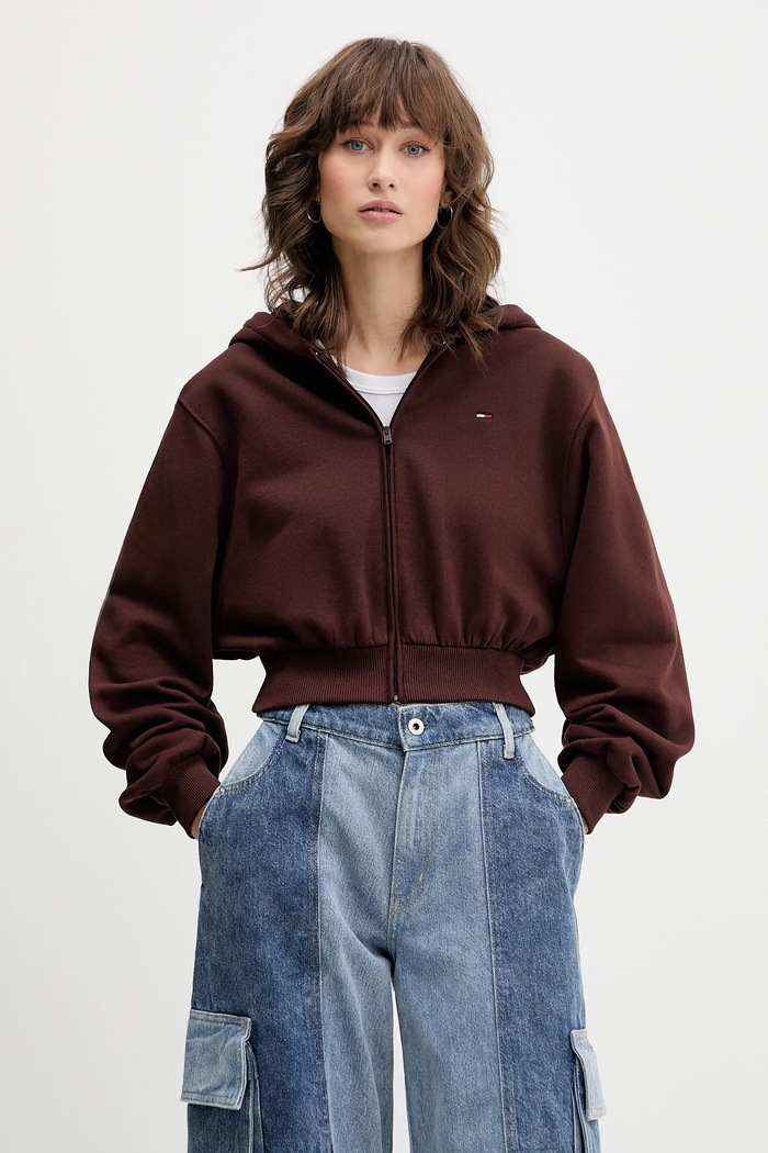 Bavlnená mikina Tommy Jeans bavlna hnedá DW0DW21590
