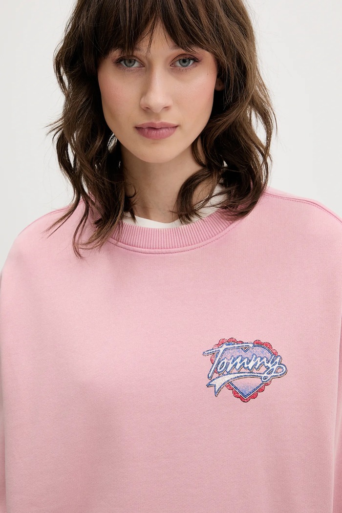 Памучен суичър Tommy Jeans розов DW0DW21602