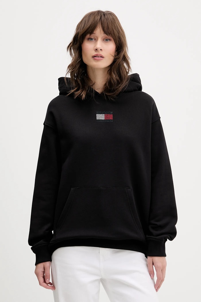 Bavlněná mikina Tommy Jeans s kapucí černá DW0DW21605