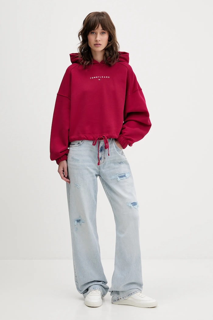 Bavlněná mikina Tommy Jeans DW0DW21607 růžová AW25