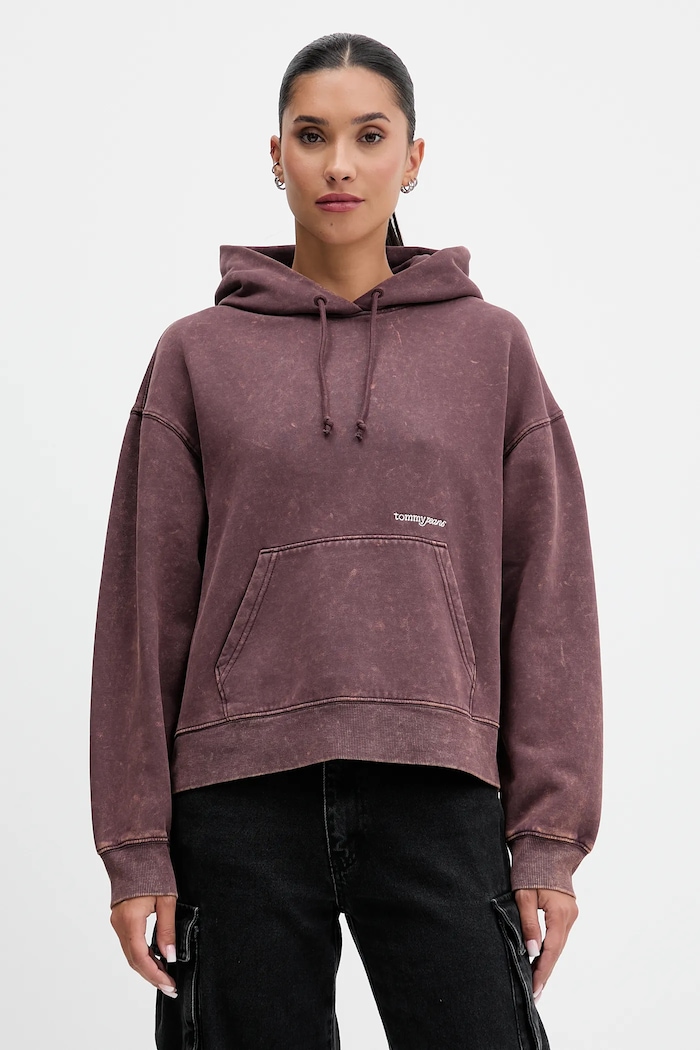 Суичър Tommy Jeans с качулка виолетов DW0DW21609